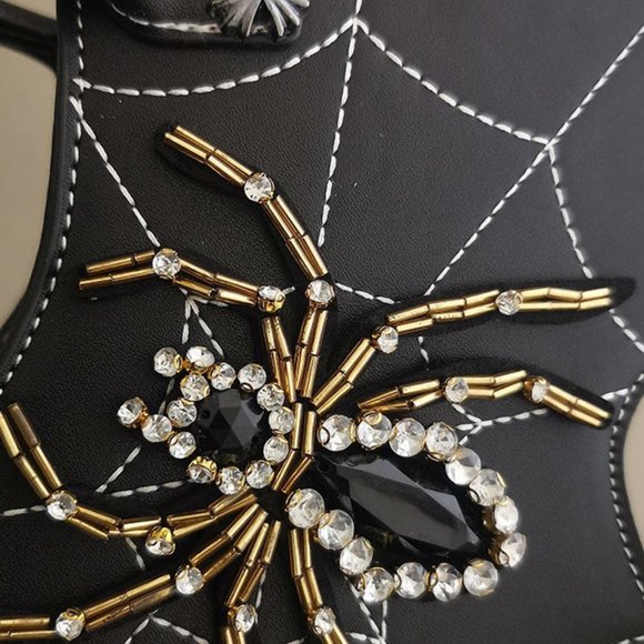 Spider Rhinestones Leather Shoulder Bag Handbag | Halloween Cosplay Gothic Style - Picture 3 of 6